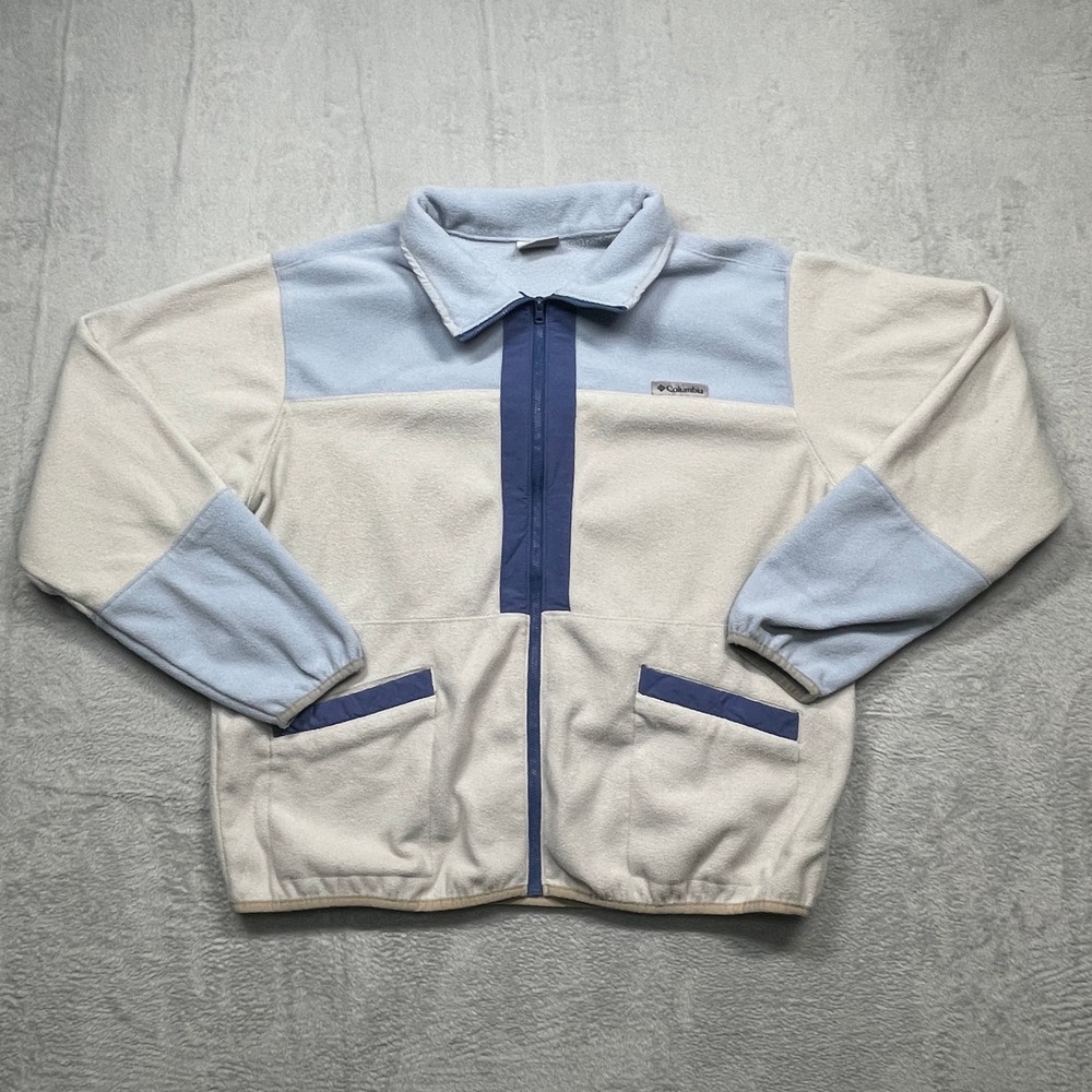 Columbia Fleece Jacket Womens XL Blue Cream Colorblock Full Zip